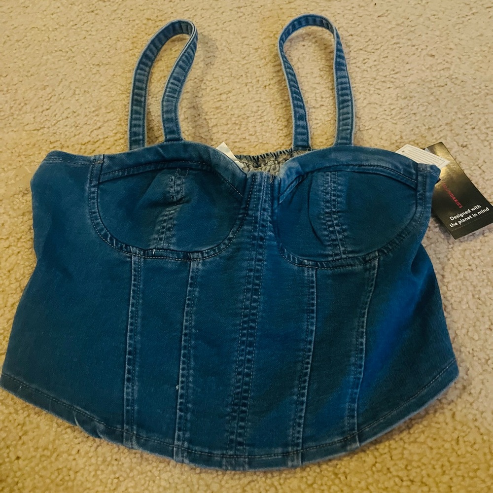 *NWT* Knit denim corset top with straps
